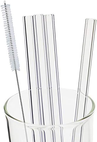 Tianyuan Glass Straws 9in*9mm with Cleaning Brush 4 Pack Straight Clear