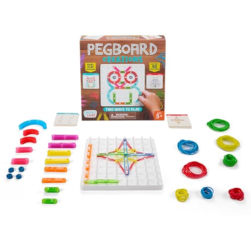 Chuckle & Roar - Pegboard Creations - Rubber Band and Plastic Piece Art - Stencils and Challenges Included - Ages 5 and Up