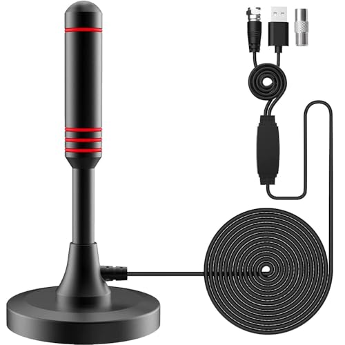 Internal TV Antenna, 500+ Miles Digital HDTV Internal TV Antenna Amplified with Magnetic Base/Signal Amplifier Support 4K HD/1080P/VHF/UHF for Home Smart Television/Radio, 5M Coaxial Cable