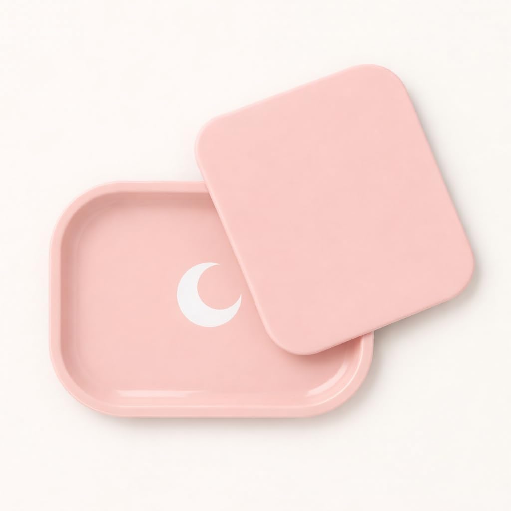 Brando Moon Metal Tray Small Pink Lightweight Tray - Curved Edges and Smooth Surface - 5.5 x 7 inch - Travel โ image 1