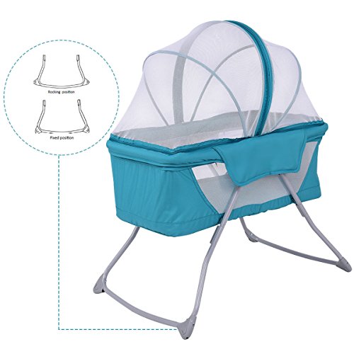 Costzon Baby Bassinet, Lightweight Foldable Rocking Bed with Mosquito Net & Carrying Bag (Green)