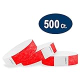 WristCo Neon Red 3/4" Tyvek Wristbands - 500 Pack Paper Wristbands For Events