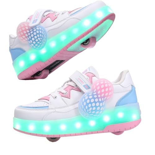 Pairduck Girls Retractable Roller Shoes LED