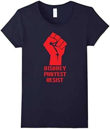 Women's Power Fist T-Shirt Disobey Protest Resist Anti-Trump Medium Navy
