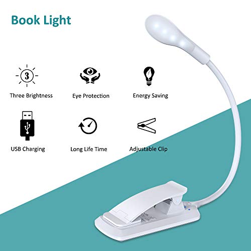 Reading Light, Bovon 360° Flexible Clip on Book Light, 7 LED 3-Level Brightness (Warm & Cool), USB Rechargeable, Touch Switch, Eye Care Mini Night Reading Lamp for Bed, Desk, E-Reader, etc - Thumbnail 5