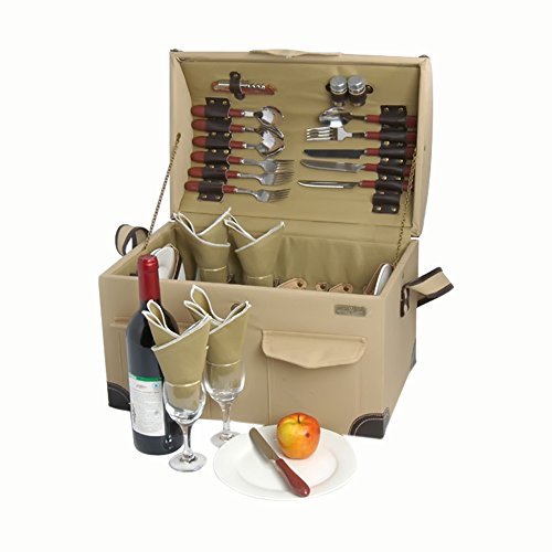 Trunk Picnic Basket w Dinner Service in Beige