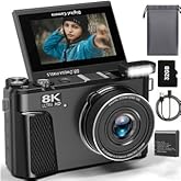 8K Digital Camera for Photography, 88MP WiFi Vlogging Camera for YouTube, 3" 180°Flip Screen & 18X Digital Zoom Autofocus Vlog Cameras with Lens Cap, 32GB Card, 2 Batteries, Gunmetal