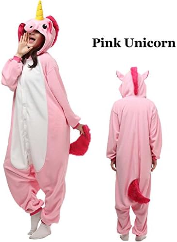 Unisex Adult Onesie Animal Kigurumi Unicorn Cosplay Halloween Pajamas Costume (S(Fit height:59" To 63"), Pink)