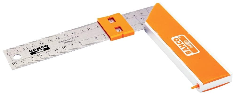 Bahco 9048-250 Aluminium Block and Steel Try Square, Silver/Orange, 250 mm