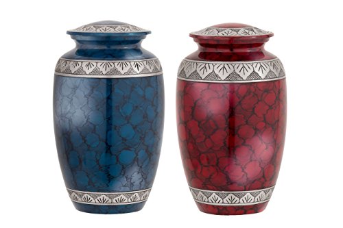 Enshrined Memorials Cremation Urn for Ashes by Electra Series Large Human Adult Handcrafted Brass Aluminum Quality Affordable for Funeral Engraving Design (Blue Cloud, Adult with Keepsake)
