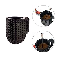 OSOPOLA Build-On Brick Mug Coffee Cup DIY Type Plastic Creative Building Blocks Coffee Tea Beverage Drinking Funny Gift(12oz Black Mug)