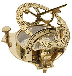 Solid Brass 3" Sundial Compass - W/Inlaid Hardwood Box