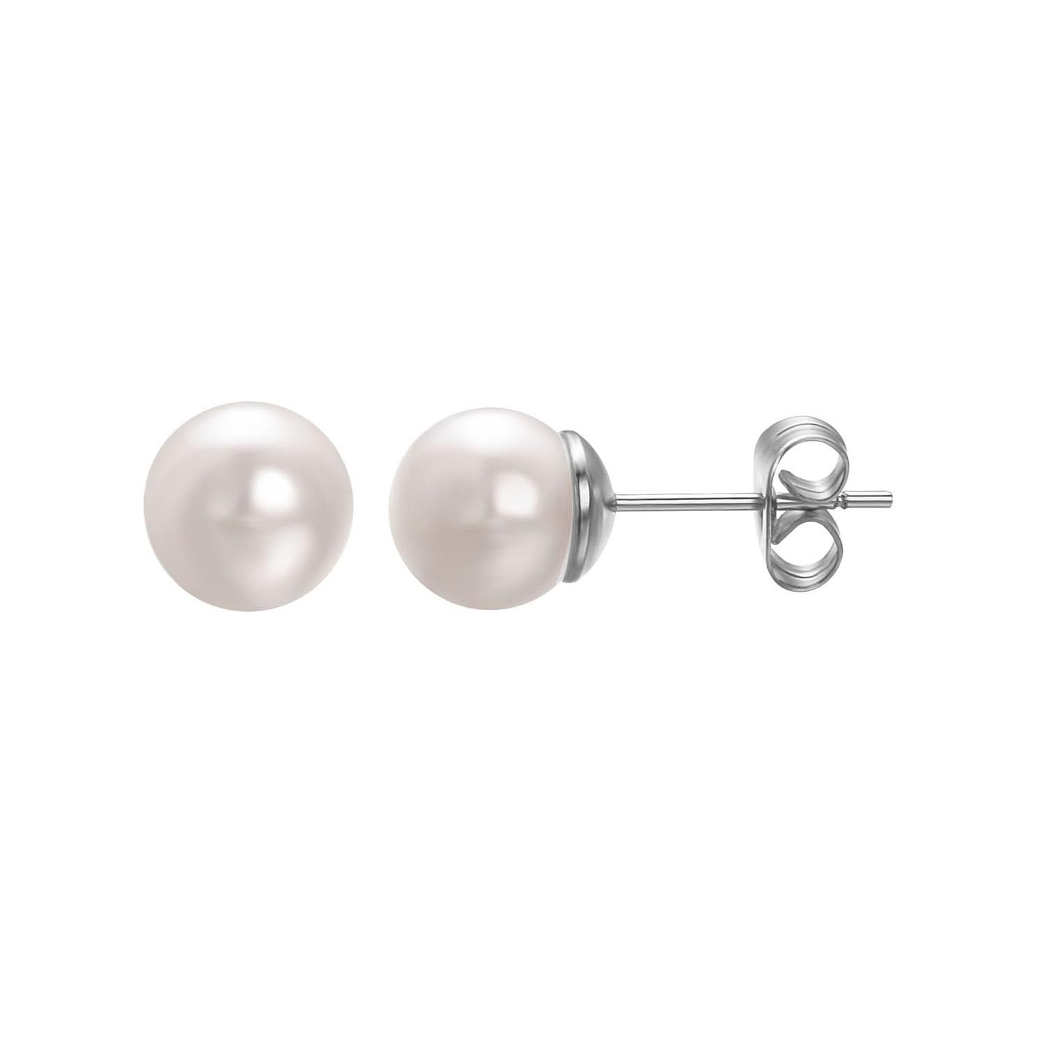 Vogem White Pearl Stud Earrings for Women 8mm Round Faux Pearl Earrings Hypoallergenic Piercing Jewelry