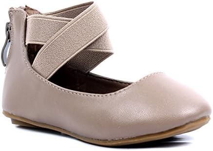Pretty Slip on Back Zip Dress Glitter Kids Ballet Flats Girls Flats Youth Casual Shoes New Without Box (13, Taupe)