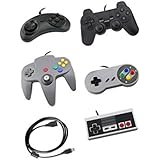 Bundle USB Controllers (5-Pack) N64 Snes Ps2 Nes Sega Gamepad for PC Emulator Rasberry Pi by Mario Retro (5 pack)