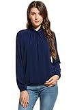 Zeagoo Women Elegant Chiffon Shirt Bow Tie Neck Pleated Front Blouse Top