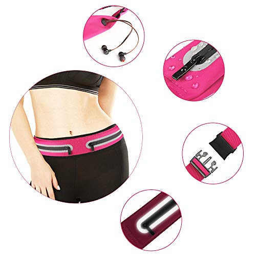 Boruizhen Slim Running Belt, Waterproof Fitness Waist Packs Adjustable Walking Pouch Workout Belt for Phone, Yoga, Cycling, Hiking, Jogging (Rose Red) - Thumbnail 5