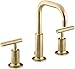 Kohler Bathroom Faucet by, Bathroom Sink Faucet, Purist Collection, 2-Handle Widespread Faucet with Metal Drain, Vibrant Moderne Brushed Gold, K-14406-4-BGD