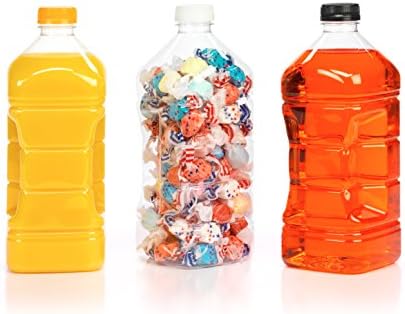 (6) 64 oz. Clear Food Grade Plastic Juice Bottles with Tamper Evident Caps 6/Pack