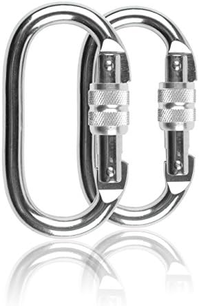 Yoport 1 or 2 Pack Climbing Carabiner(25KN=5600 lb) Super Strength Steel Screw Lock Safty Carabiner Clip For Climbing Yoga Hiking Hammock