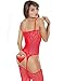 Amstt Women’s Lingerie Sexy Fishnet Bodystocking Lace Crotchless Strap Babydoll Bodysuit (Red)