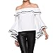 SIMSHION Women's Summer Off Shoulder Trumpet Sleeve Ruffled Collar Casual Blouse Tops Shirts
