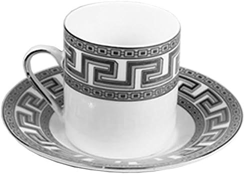 Espresso or Turkish Coffee Set of 6 China Demitasse Cups and Saucers Designs Silver Key Design