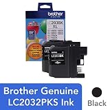 Brother Genuine High Yield Black Ink Cartridges, LC2032PKS, Replacement Black Ink Two Pack, Includes 2 Cartridges of Black Ink, Page Yield Up To 550 Pages/Cartridge, LC203