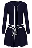 Meaneor Women's Casual Long Sleeve Bow Belted Pleated Fit and Fare A-line Dress