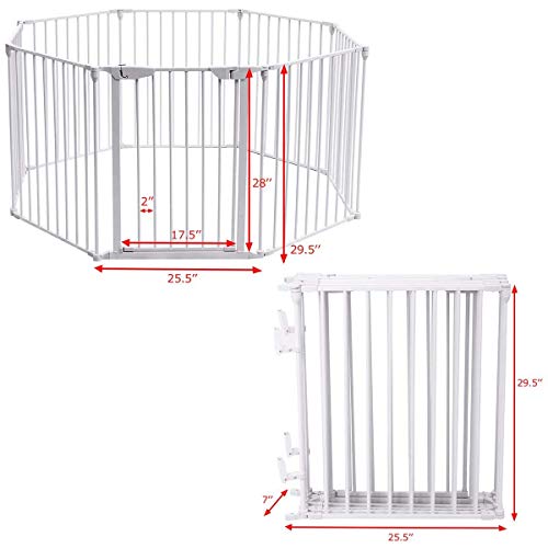 Costzon Baby Safety Gate, 181-Inch Extra Wide Fireplace Fence with Walk-Through Door in Two Directions, Add/Decrease Panels Directly, Wall-Mount Metal Gate for Pet & Child