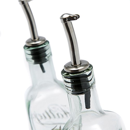 CEDAR HOME Olive Oil Bottle Set Glass Dispenser Vinegar Cruet 17oz. with Stainless Steel Leak Proof Pourer Spout for Cooking or Salad Dressing, 2 Pack, Pink