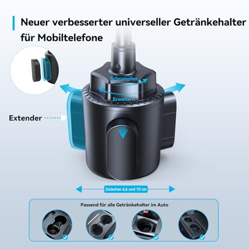 TECKNET Mobile Phone Holder for Car 2-in-1 - Car Mobile Phone Holder for Ventilation Holes & Cup Holder, Bendable Neck, 360° Rotation, One Button Release, 100% Scratch Protection for iPhone, Galaxy, All Smartphones