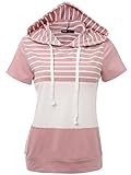 JayJay Women Casual Athleisure Velvet Contrast Color Short Sleeve Pullover Hoodie Sweater Shirt