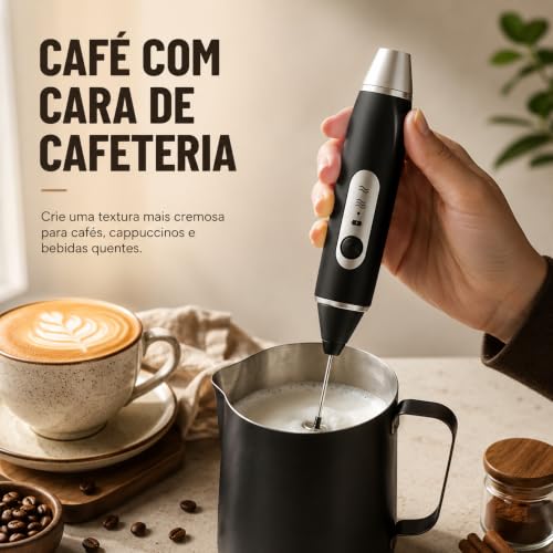 Mini Mixer Portátil USB Recarregável | Espumador de Leite e Café, Batedor de Ovos, Whey e Outras Bebidas, 3 Velocidades