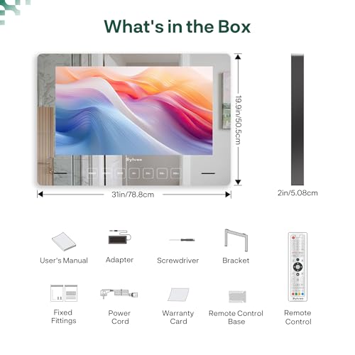 SYLVOX 32 Inch TV Mirror, Smart Google Television 1080P FHD Mirror Wall Mount Design Television IP66 Waterproof, DVB-C/T2/S2 | WiFi, Google Assistant, for Shower, Bathroom