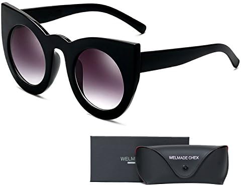 Fashionable Chic Super Cat Eye Sunglasses Sexy Cat Eye SunGlasses Geometric Circle Frame Cateyes (BLACK, BLACK)