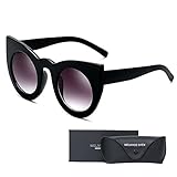 Fashionable Chic Super Cat Eye Sunglasses Sexy Cat Eye SunGlasses Geometric Circle Frame Cateyes (BLACK, BLACK)