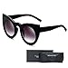 Fashionable Chic Super Cat Eye Sunglasses Sexy Cat Eye SunGlasses Geometric Circle Frame Cateyes (BLACK, BLACK)