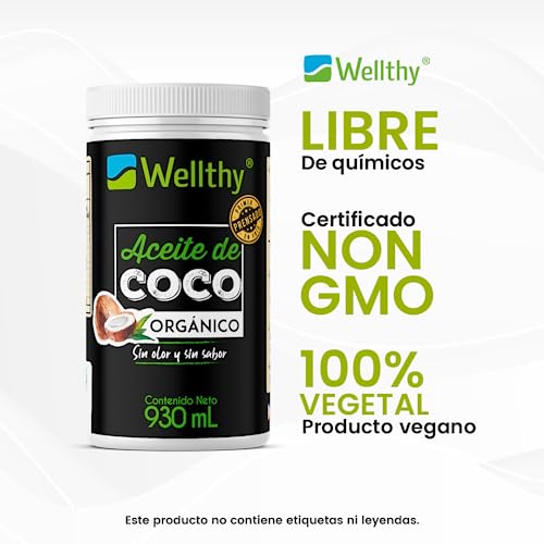 Aceite de Coco Certificado Orgánico 930ml, sin sabor y sin olor, primer prensado en frio, certificado orgánico nacional e internacional.