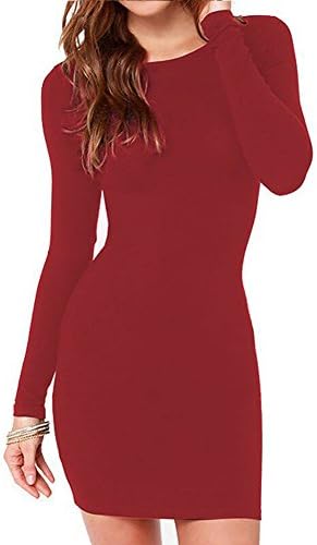 Tawill Women's Sexy Elegant Work Casual Long Sleeve Slim Fit Short Dress (Red, Medium)