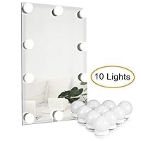 Waneway Vanity Lights for Mirror, DIY Hollywood Lighted Makeup Vanity Mirror with Dimmable Lights, Stick on LED Mirror Light Kit for Vanity Set, Plug in Makeup Light for Bathroom Wall Mirror, 10-Bulb