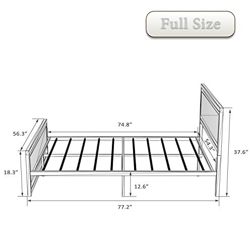 Amooly Full Size Metal Bed Frame with Wood Headboard Platform Bed Frame/Strong Slat Support/Easy Assembly/Box Spring Optional - Thumbnail 4