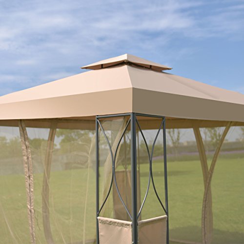 oldzon 2-Tier 10'x10' Gazebo Canopy Tent Shelter Awning Steel Patio Garden Brown Cover with Ebook