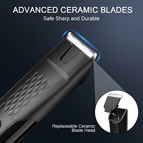 Electric Trimmer for Men, Tensine Ball & Groin Hair Trimmer, Pubic Hair Trimmer for Men, Replaceable Ceramic Blade Heads, IPX7 Waterproof Wet/Dry Men Grooming Kit, 90 Minute Battery Life