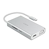 [Upgraded] AUKEY USB C Hub with Ethernet, 4K HDMI, VGA, 2 USB 3.0, 100W Type C Charging for MacBook Pro 2017 iMac, Google Chromebook Pixelbook - Aluminum, Silver