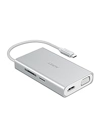 AUKEY USB C con 4 K HDMI, VGA, puerto de Ethernet, 2 puertos USB 3.0, puerto tipo C para MacBook Pro, Chromebook, iMac 2017 y más