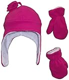 N'Ice Caps Girls Soft Sherpa Lined Micro Fleece Pilot Hat and Mitten Set (2-3 Years, fuchsia)