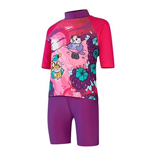 Speedo Mädchen Sonnenschutz Oberteil & Shorts zum Schwimmen Lernen | Mädchen | Urlaubsbekleidung | UV-Schutz Schwimmbekleidung, Magic Sangria/Cherry Pink/Sweet Trao, 6-9M