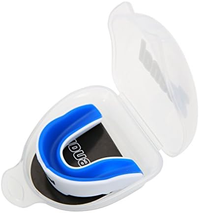 Zeenal Mouthguards w/ Vented Case and Fitting Instruction - Strapped and Strapless - Fit Football, Hockey, Soccer, LaCrosse - All Sports (White - Blue)