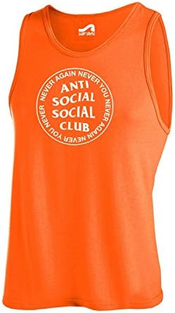 Mens Tank Top Garment Dye Small Neon Orange Printed With Anti Social Social Club